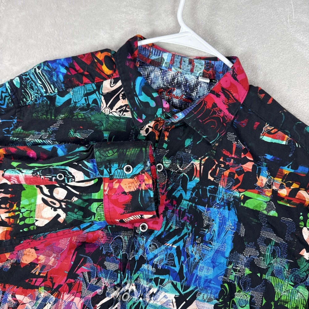 Robert Graham Mens 2XL Classic Fit Shirt Embroidered Colorful Abstract Flip Cuff